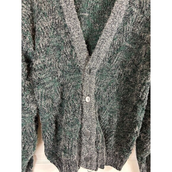 Vintage Point Zero Mens Gray Green Cardigan M Grandpa Comfort Chunky Knit R3 - Picture 8 of 12
